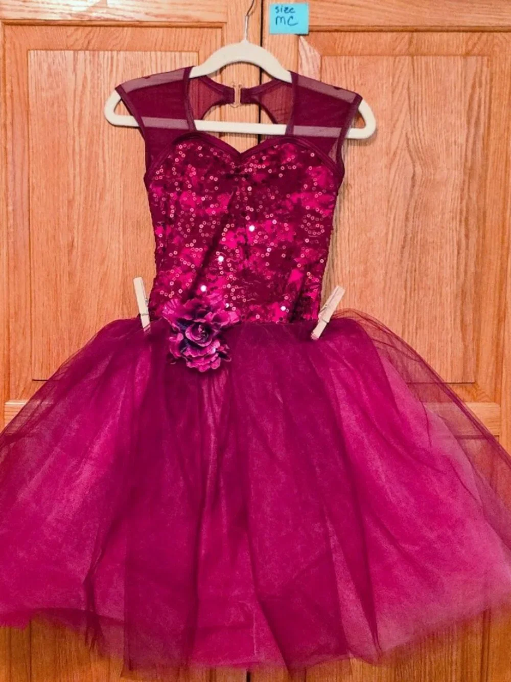 Weissman 15663 Burgundy Sequin Dance Costume MC Child Tulle Skirt Fringe Set